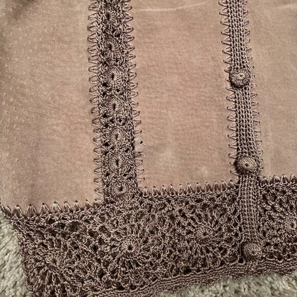 VTG DEADSTOCK SCULLY Leather Vest Button Up Intricate Knit Women’s Button Top - Picture 10 of 13